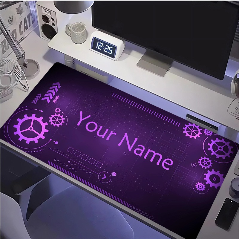 Office Tech Gear - แผ่นรองเมาส์สไตล์เทคแบบปรับแต่งได้ ฐานหนา 2 มม. พร้อมชื่อที่กำหนดเอง แผ่นรองโต๊ะที่ทนทาน