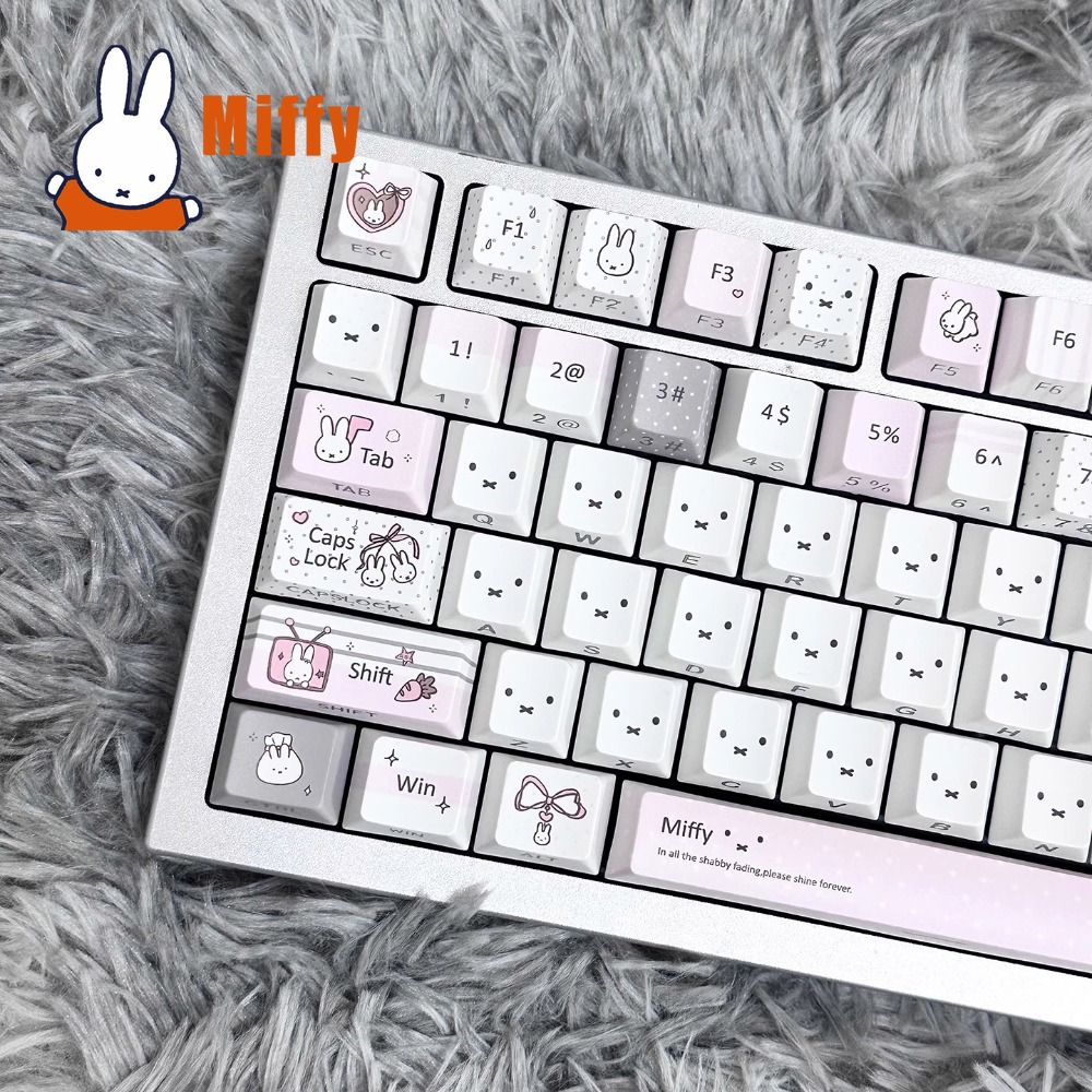 Tech For Office - คาวาอิ มิฟฟี่ชุดคีย์บอร์ดแบบกลไก ลายกระต่ายน่ารัก สีพาสเทล เทา ชมพู