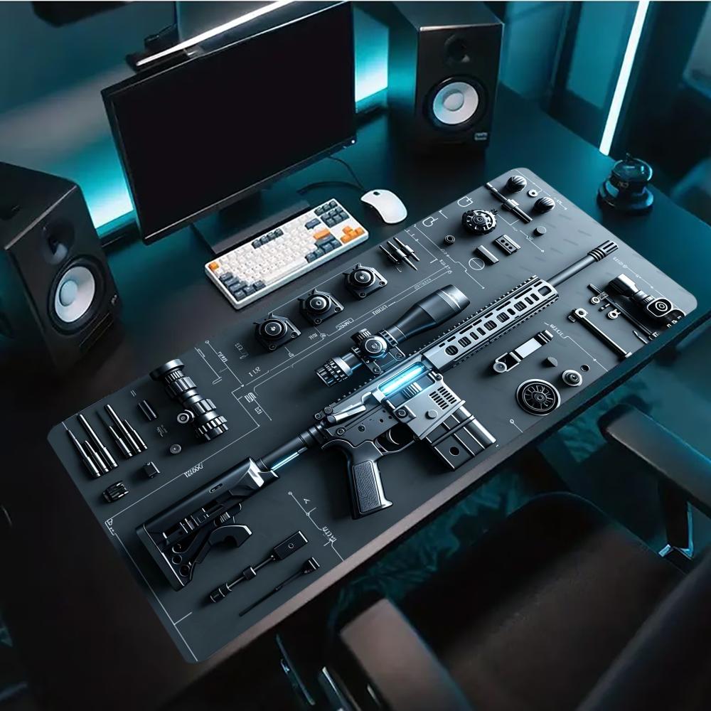 Office Tech Gear - แผ่นรองเมาส์เกมมิ่งขนาดใหญ่ลายเทคโนโลยีอุตสาหกรรม พื้นผิวกันลื่นสำหรับโต๊ะทำงาน ลายพิมพ์ศิลปะแนวแทคติคอลทันสมัย เหมาะสำหรับการเล่นเกมและใช้งานในสำนักงาน