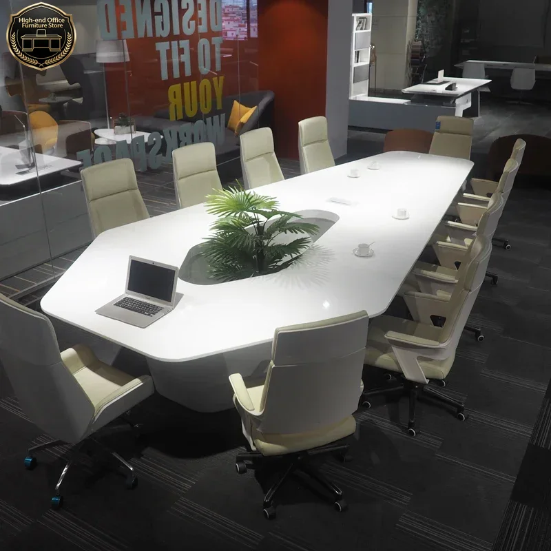 Office Tech Room - เฟอร์นิเจอร์สำนักงานสมาร์ทไฮเทคสีขาวทันสมัย โต๊ะประชุมผู้บริหาร/ซีอีโอ สำหรับ 8 10 12
