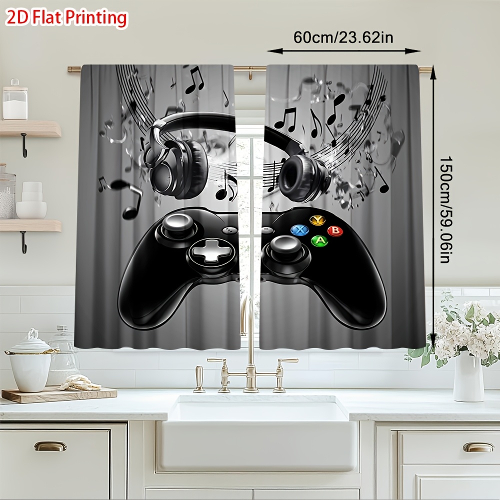 Office Tech Room - ผ้าม่านลายโน้ตดนตรีสำหรับคอนโทรลเลอร์เกม 2 ชิ้น ผ้าม่านตกแต่งห้องเด็ก ห้องนอนเกมเมอร์ ผ้าม่านหน้าต่างสไตล์เทค