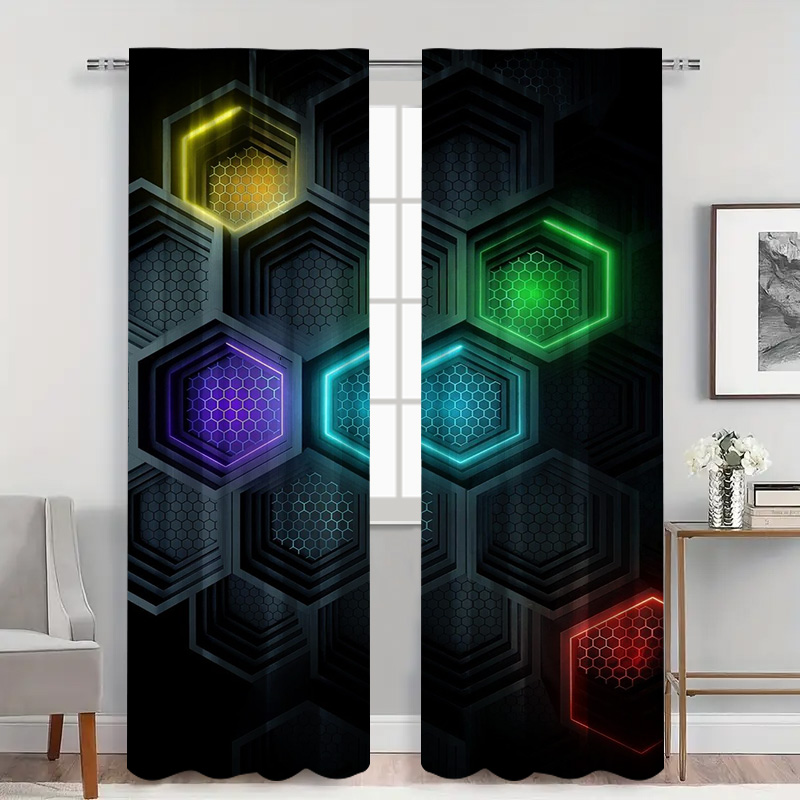 ผ้าม่านลายเรขาคณิตทันสมัย 2 ชิ - Office Tech Room บทวิจารณ์และราคา