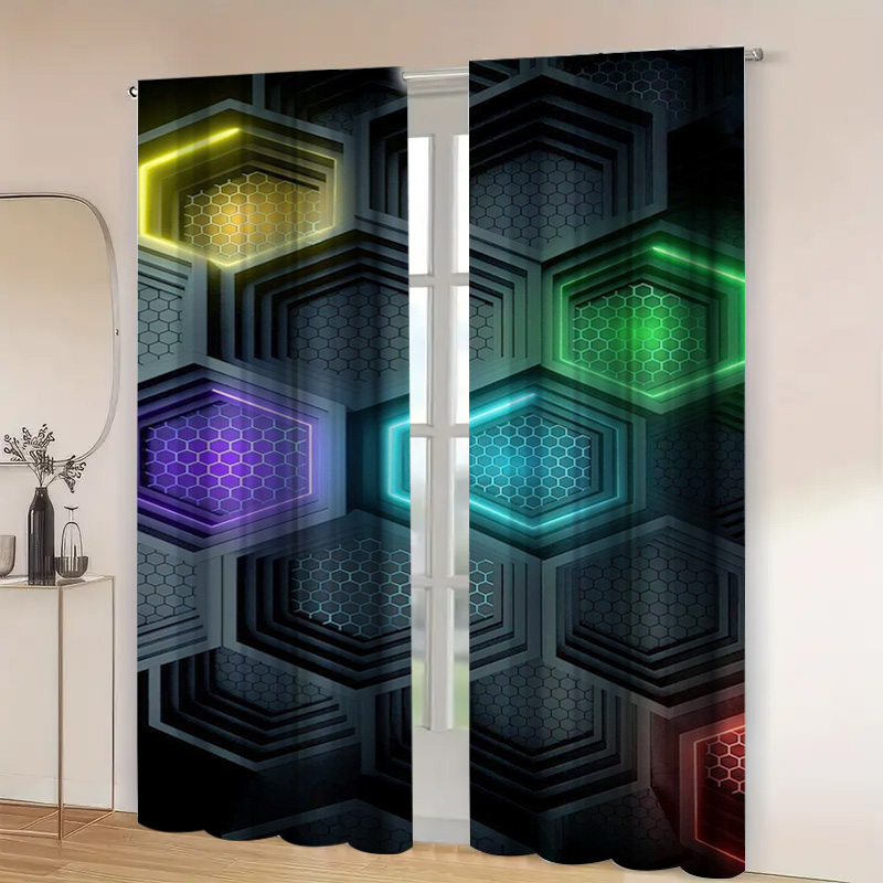 ผ้าม่านลายเรขาคณิตทันสมัย 2 ชิ - Office Tech Room บทวิจารณ์และราคา