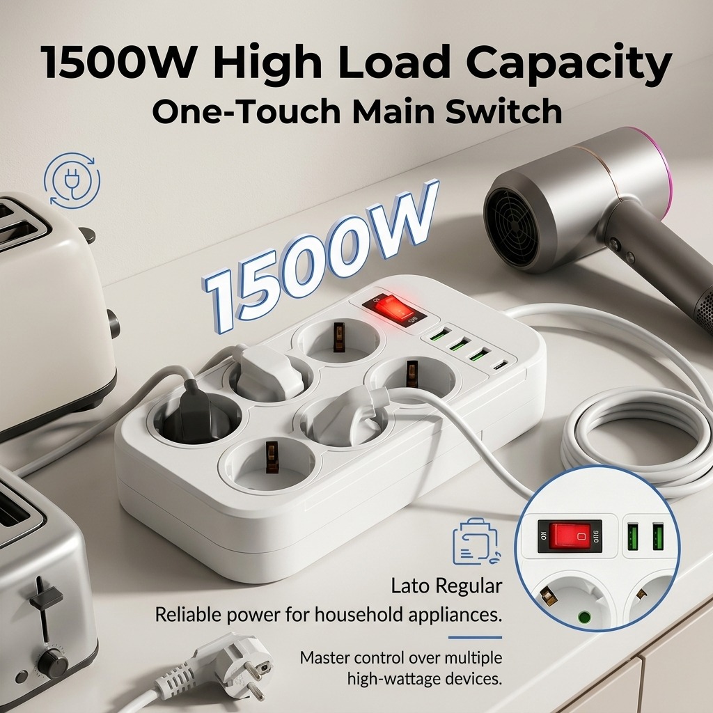 ปลั๊กพ่วง 1500W มาตรฐาน EU 6 ช - Office Technician บทวิจารณ์และราคา