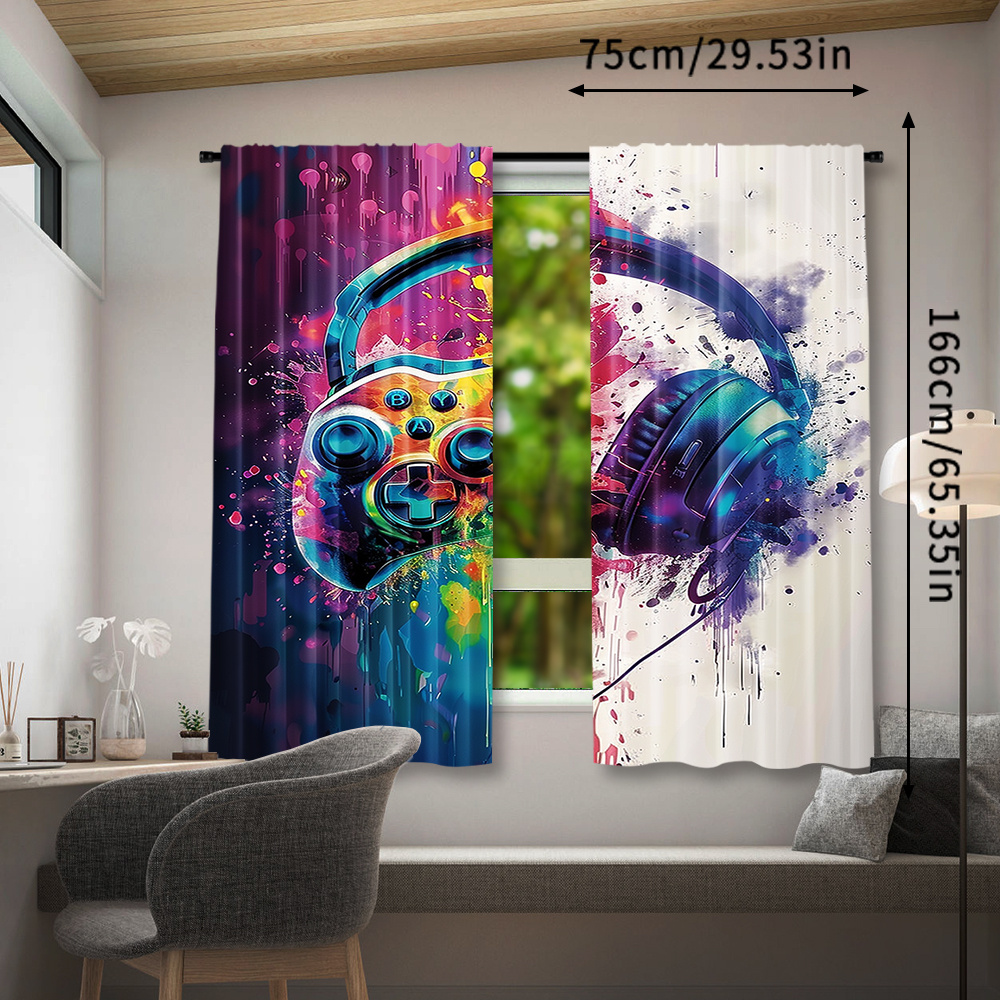 ผ้าม่านลายคอนโทรลเลอร์เกม หูฟั - Office Tech Room บทวิจารณ์และราคา